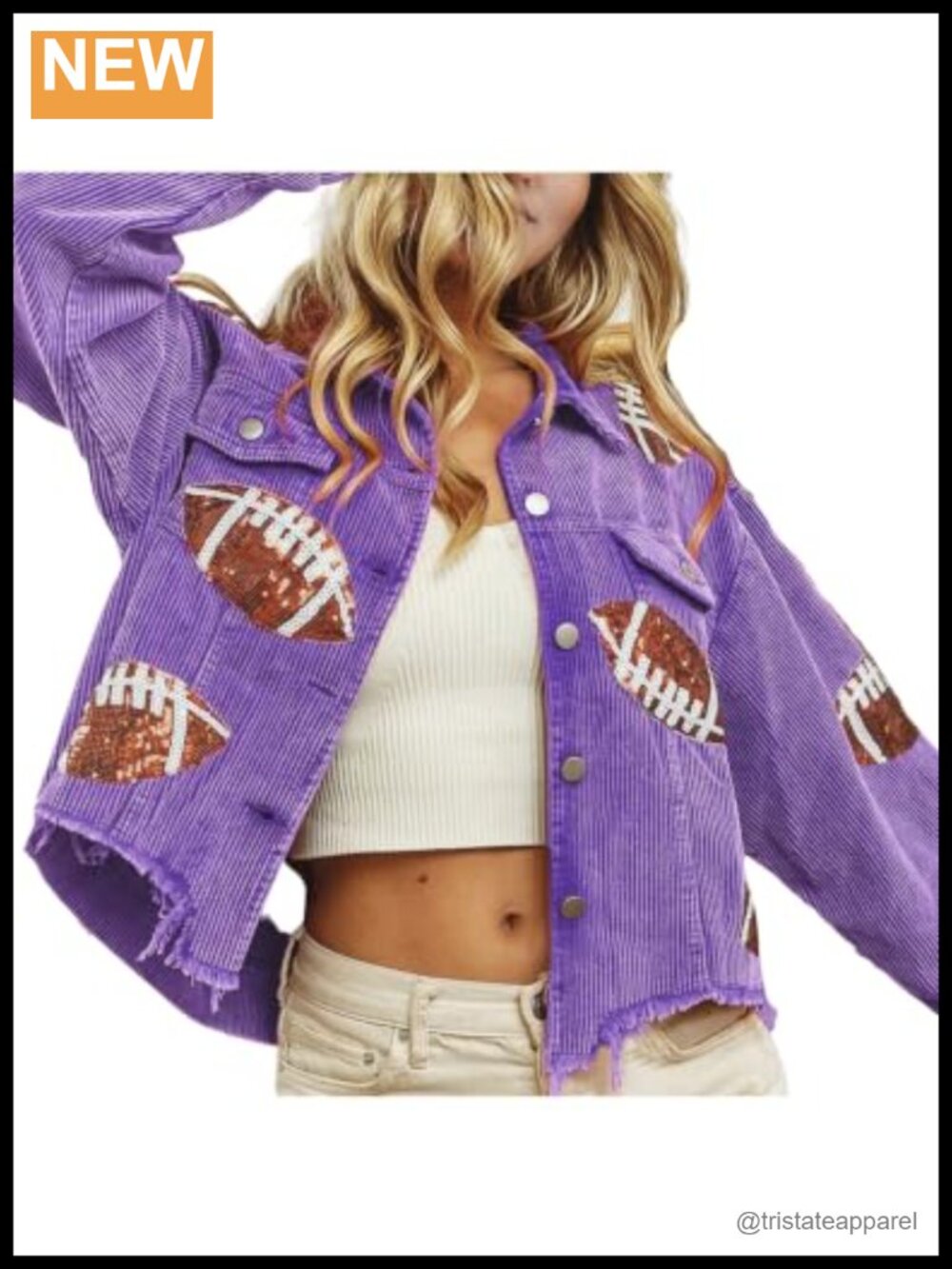Cropped Sequin Football Corduroy Jacket Button Down Shacket